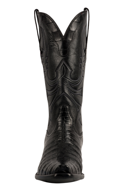 Stallion Men's Caiman Crocodile Cowboy Boots - Solid Black