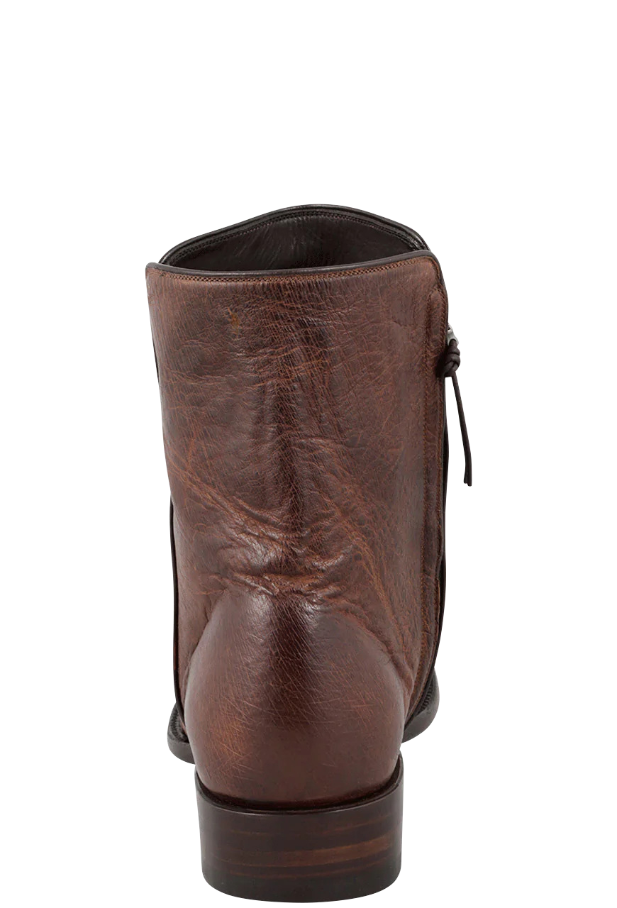 Stallion Men's Full-Quill Ostrich Zorro Ankle Cowboy Boots - Antique Saddle