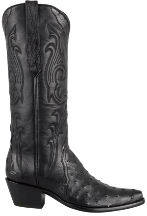 Stallion Women's Full Quill Ostrich Gallegos Cowgirl Boots - Black