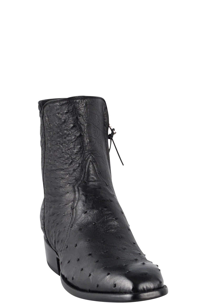 Stallion Men's Full Quill Ostrich Zorro Ankle Boots - Black