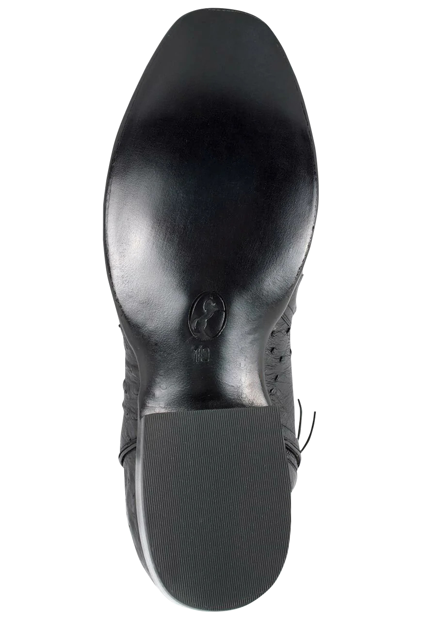 Stallion Men's Full Quill Black Ostrich Zorro Ankle Boots Pinto Ranch