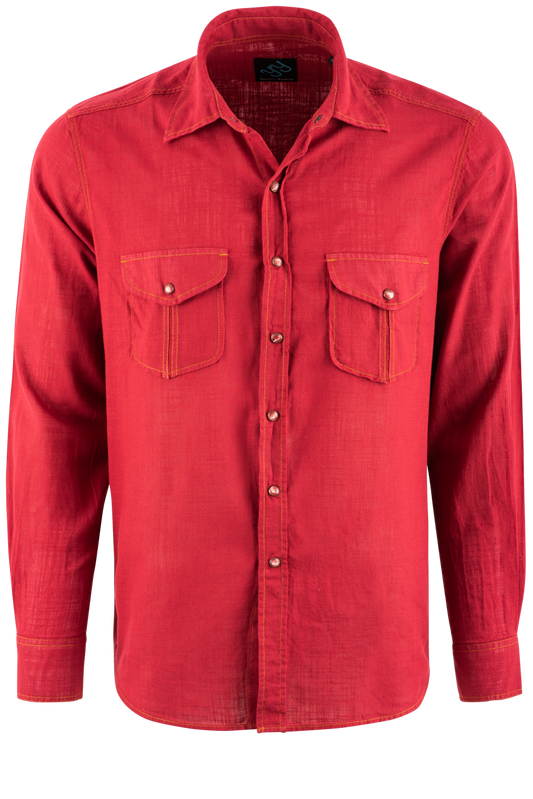 Pinto Ranch YY Collection Pleated Red Wash Pearl Snap Shirt