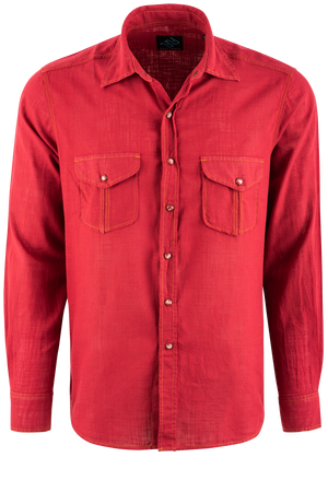 Pinto Ranch YY Collection Pleated Red Wash Pearl Snap Shirt
