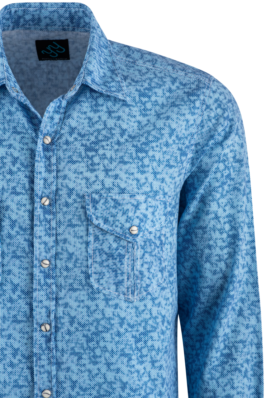 Pinto Ranch YY Collection Cloud Long Sleeve Pearl Snap Shirt - Blue