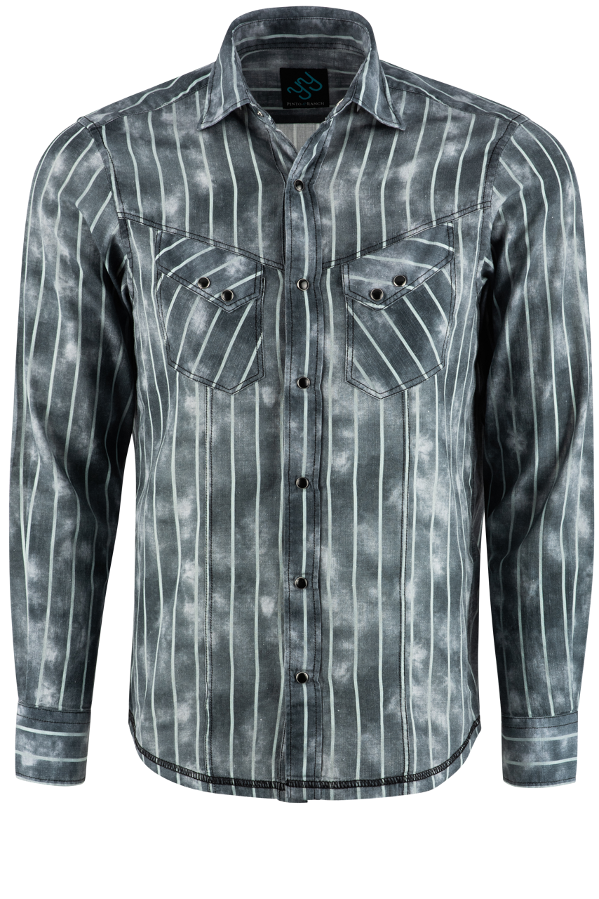 Pinto Ranch YY Collection Cross Long Sleeve Pearl Snap Shirt - Black