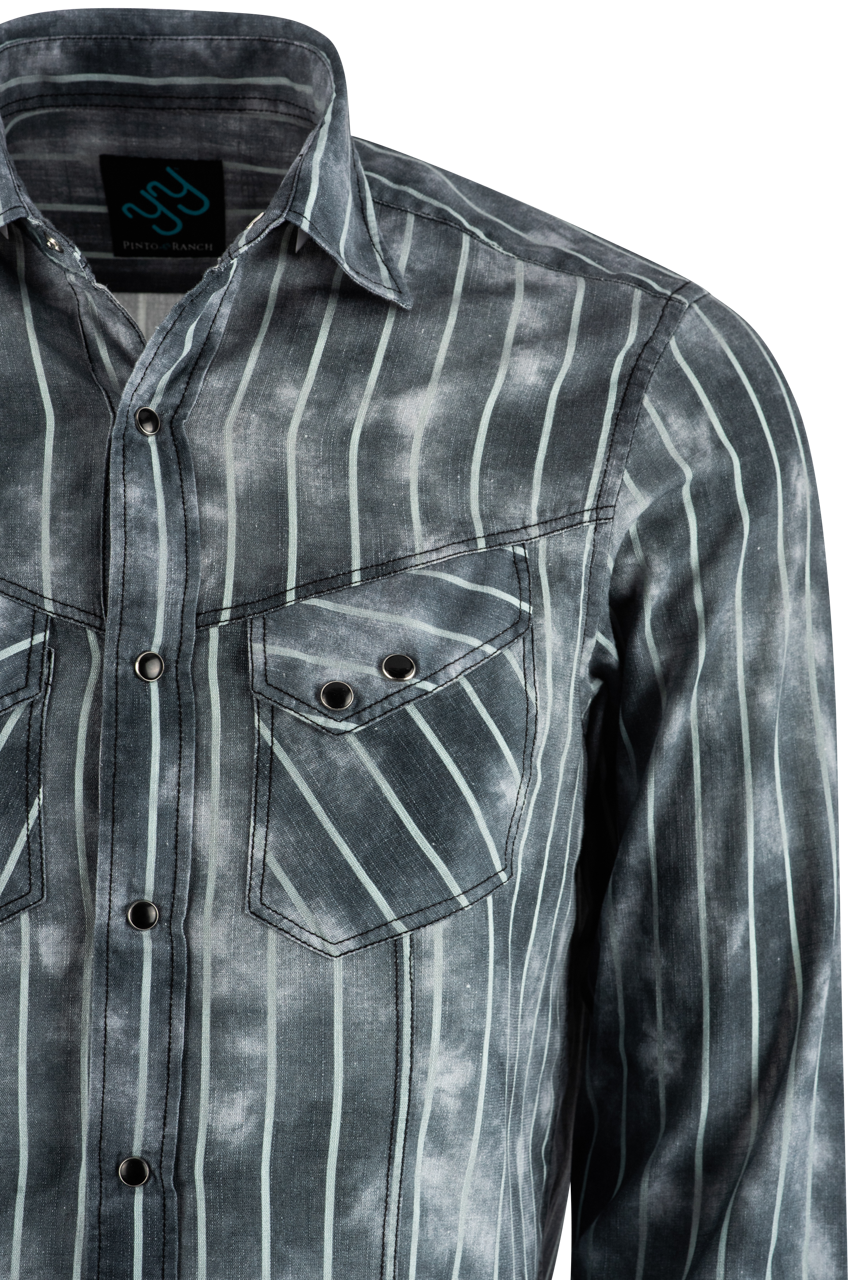 Pinto Ranch YY Collection Cross Long Sleeve Pearl Snap Shirt - Black
