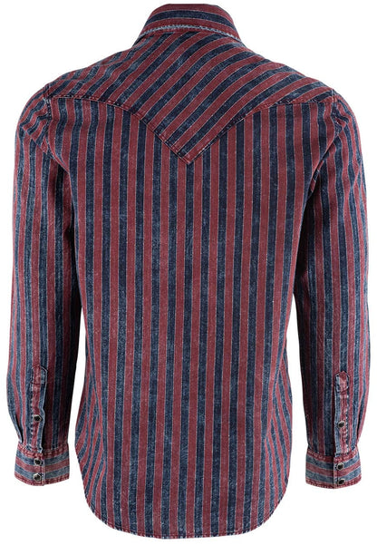 Pinto Ranch YY Collection Red and Indigo Washed Striped Snap Shirt