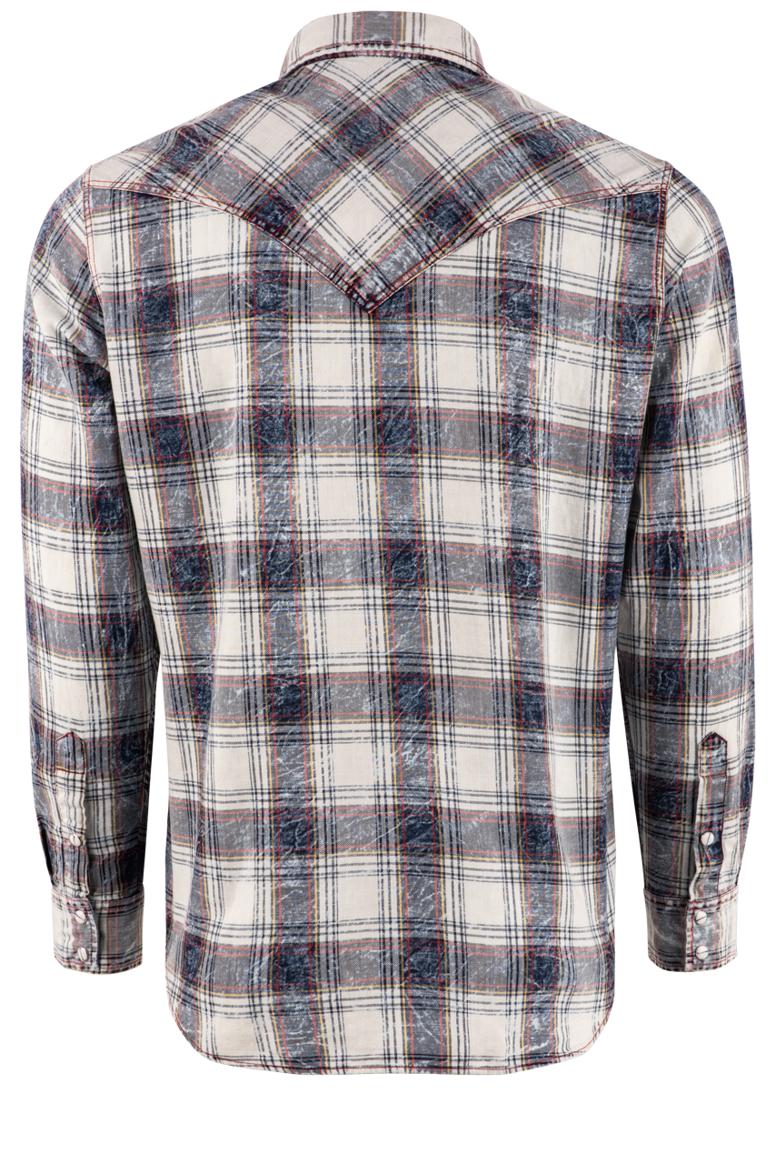 Pinto Ranch YY Collection Washed Plaid Pearl Snap Shirt - White