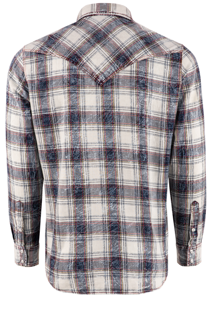 Pinto Ranch YY Collection Washed Plaid Pearl Snap Shirt - White