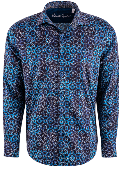 Robert Graham Blue Pattern Long Sleeve Button-Front Shirt