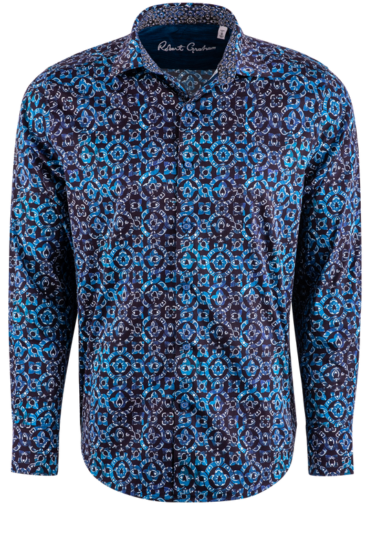 Robert Graham Blue Pattern Long Sleeve Button-Front Shirt