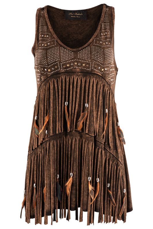 Pat Dahnke Fringe & Feather Tank - Brown