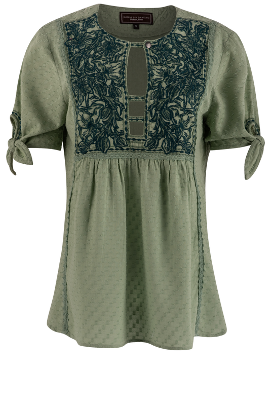 Double D Ranch Spring Green Rose Scroll Top