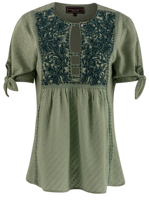 Double D Ranch Spring Green Rose Scroll Top