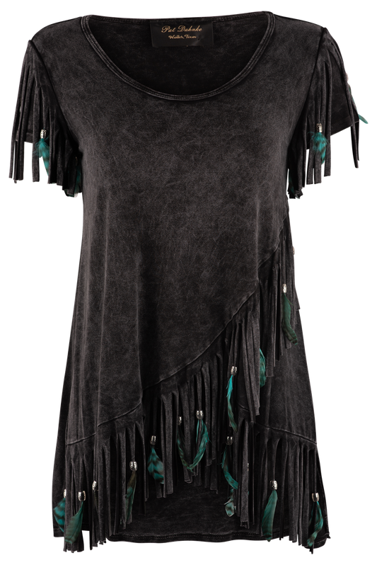 Pat Dahnke Black Feather Fringe Top