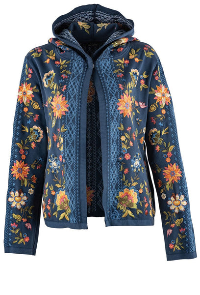 DRIFTWOOD Embroidered Hooded Cardigan JACEY Blue