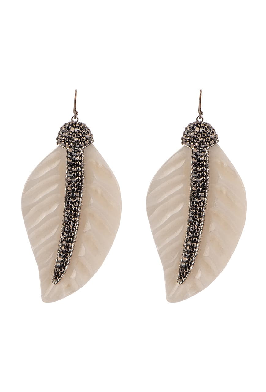 Ann Vlach Carved Shells & Crystals Feather Earrings