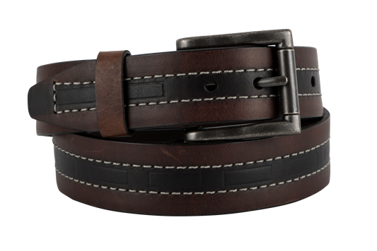 Vintage Bison 1.5" Genuine Leather Belt - Brown/Black