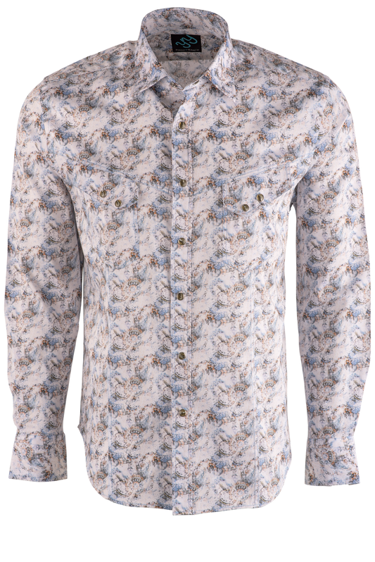 Pinto Ranch YY Collection Faded Paisley Print Long Sleeve Button-Front Shirt