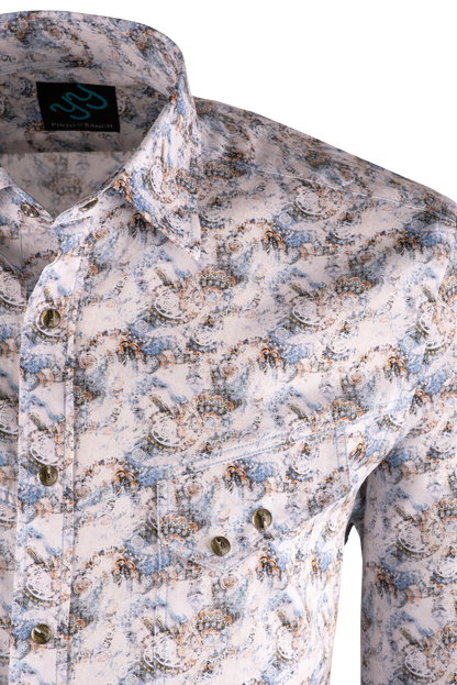 Pinto Ranch YY Collection Faded Paisley Print Long Sleeve Button-Front Shirt