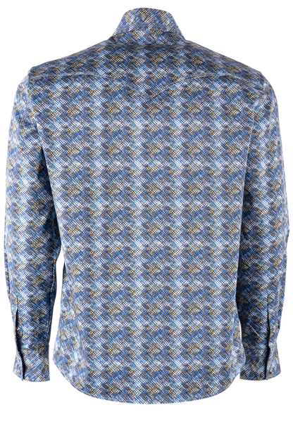 Pinto Ranch YY Collection Faded Diamond Long Sleeve Pearl Snap Shirt - Blue & Gold