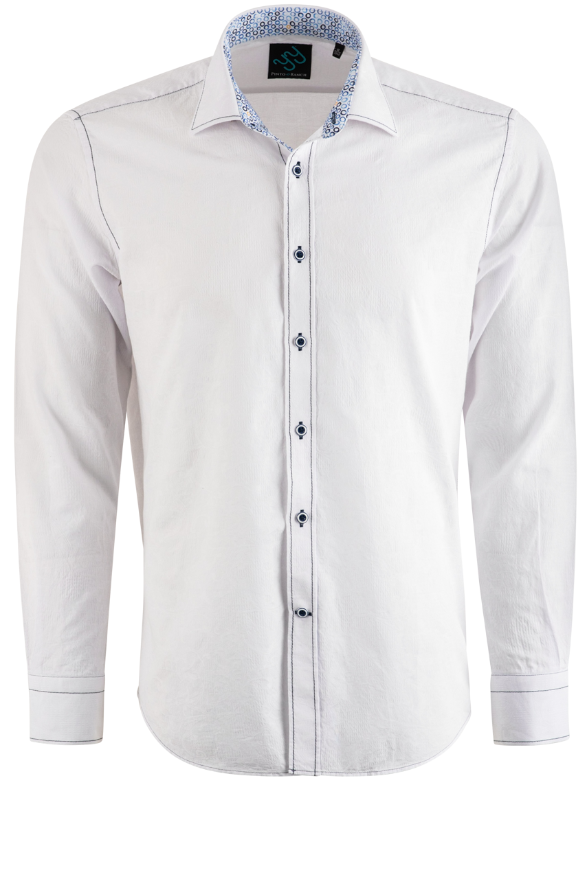 Pinto Ranch YY Collection Jacquard Long Sleeve Button-Front Shirt - White