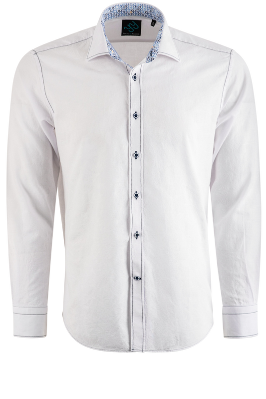 Pinto Ranch YY Collection Jacquard Long Sleeve Button-Front Shirt - White