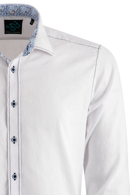 Pinto Ranch YY Collection Jacquard Long Sleeve Button-Front Shirt - White