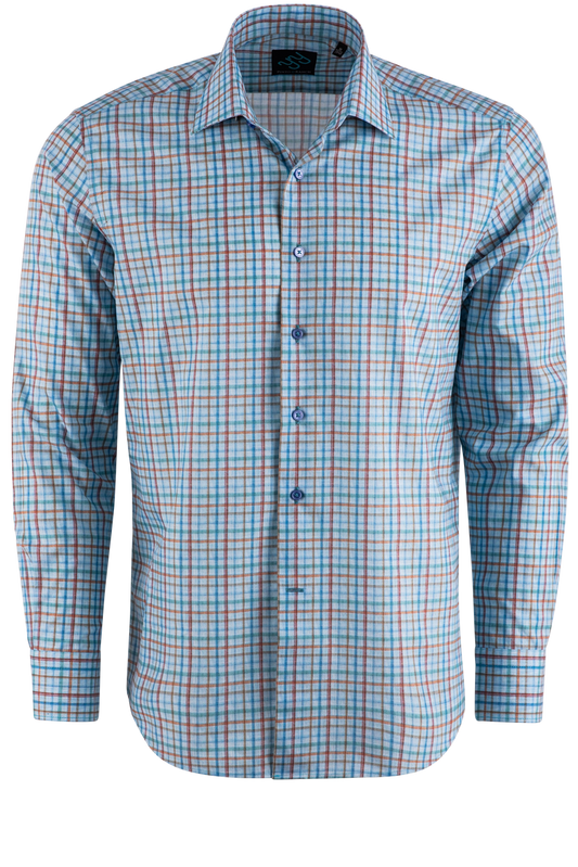 Pinto Ranch YY Collection Plaid Long Sleeve Button-Front Shirt - Blue