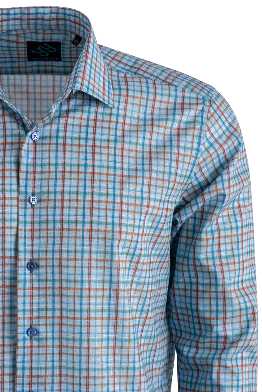 Pinto Ranch YY Collection Plaid Long Sleeve Button-Front Shirt - Blue