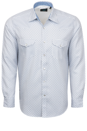 Pinto Ranch YY Collection Diamond Foulard Snap Front Shirt - White/Blue