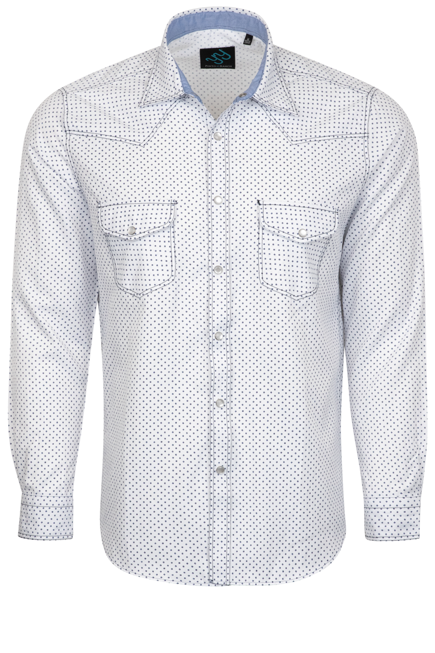 Pinto Ranch YY Collection Mini Diamond Snap Front Shirt - White