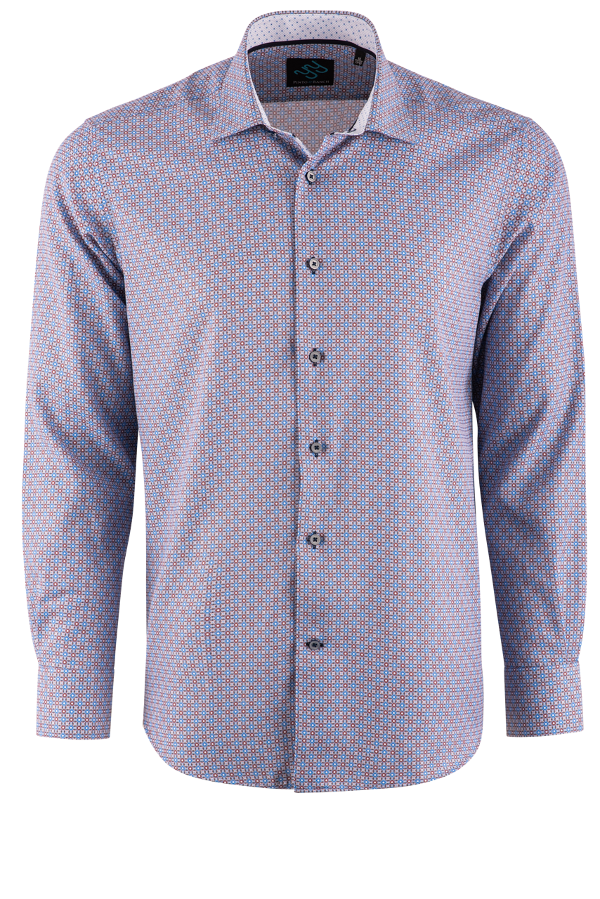 Pinto Ranch YY Collection Button-Front Sport Shirt- Medallion Blue