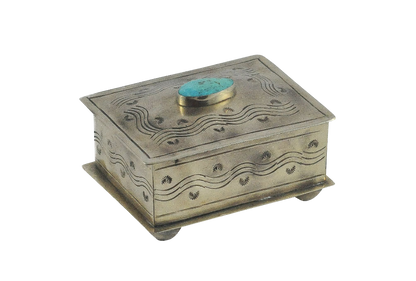 J. Alexander Small Stamped Silver & Turquoise Box