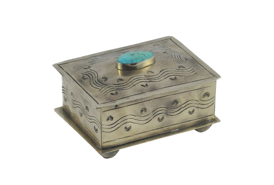 J. Alexander Small Stamped Silver & Turquoise Box