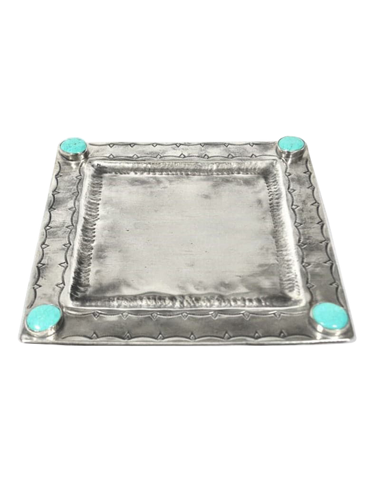 J. Alexander Silver Tray with Turquoise Stones