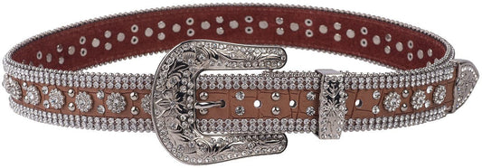 M & F Western Brown Crocodile Crystal Flower Belt