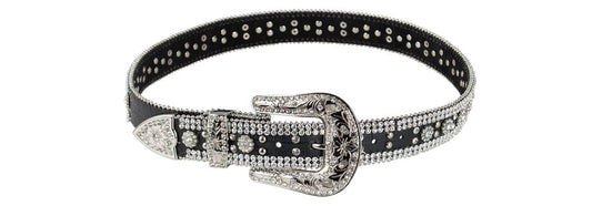 Gator Crystal Flower Belt - Black