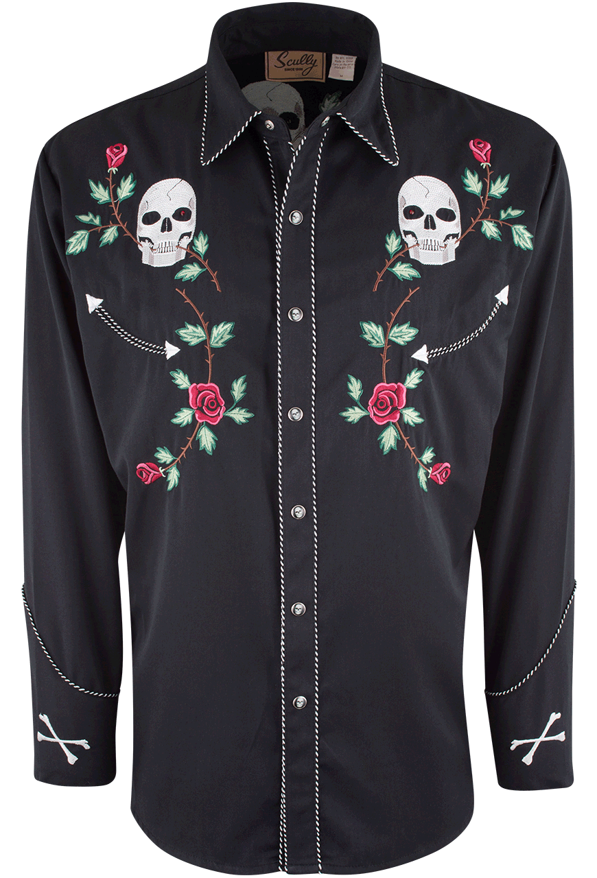 Scully Skull & Roses Pearl Snap Western Shirt | Pinto Ranch