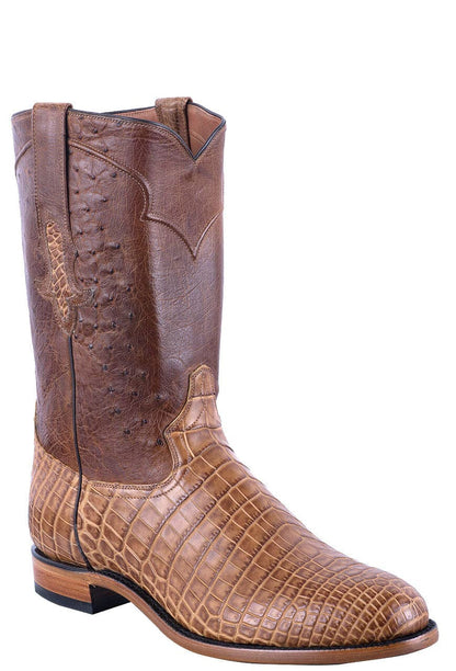 Tony Lama Men's Smooth Ostrich, Crocodile Belly Signature Series Roper Boots - Saddle Vintage