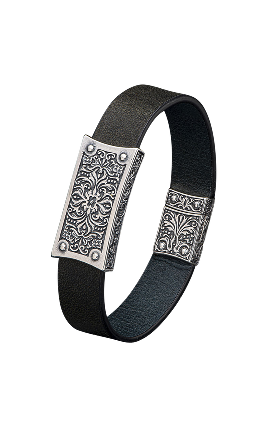 William Henry Sculpted Sterling Silver Leather Bracelet